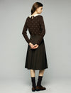 Wool Blend Polka Dot Contrast-Collar Fitted Top