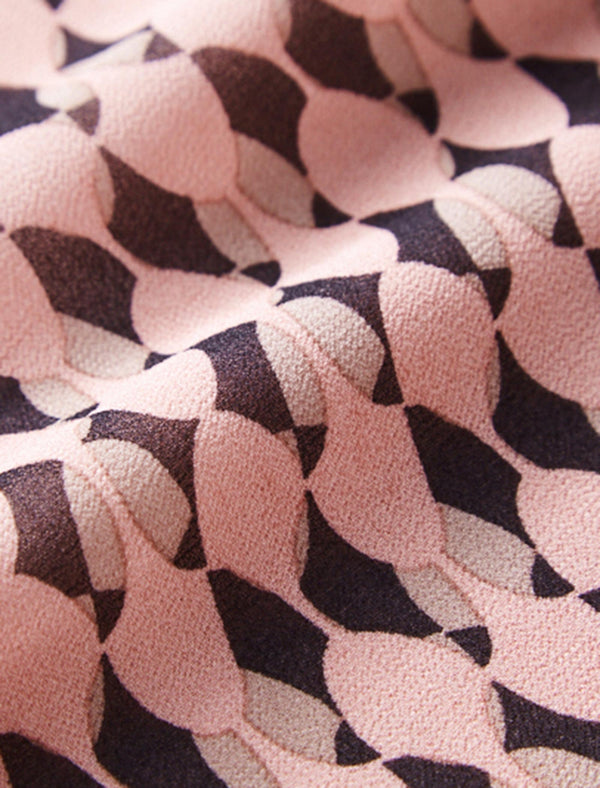 Geometric Print Tie Neck Blouse