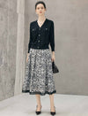 Abstract Floral Print Paneled A-Line Midi Skirt