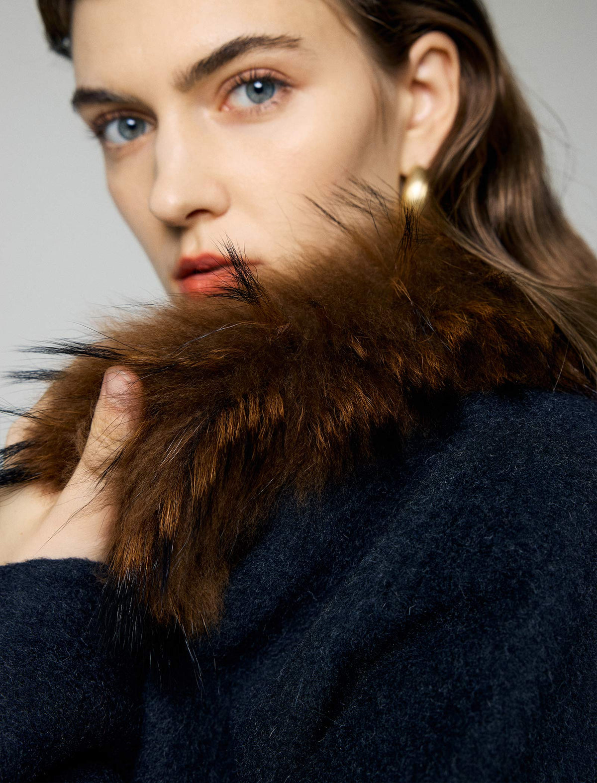 Wool Blend Plush-Collar Open-Front Cropped Jacket