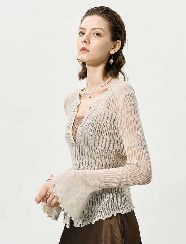 Sheer Knit Flared Sleeve Cardigan