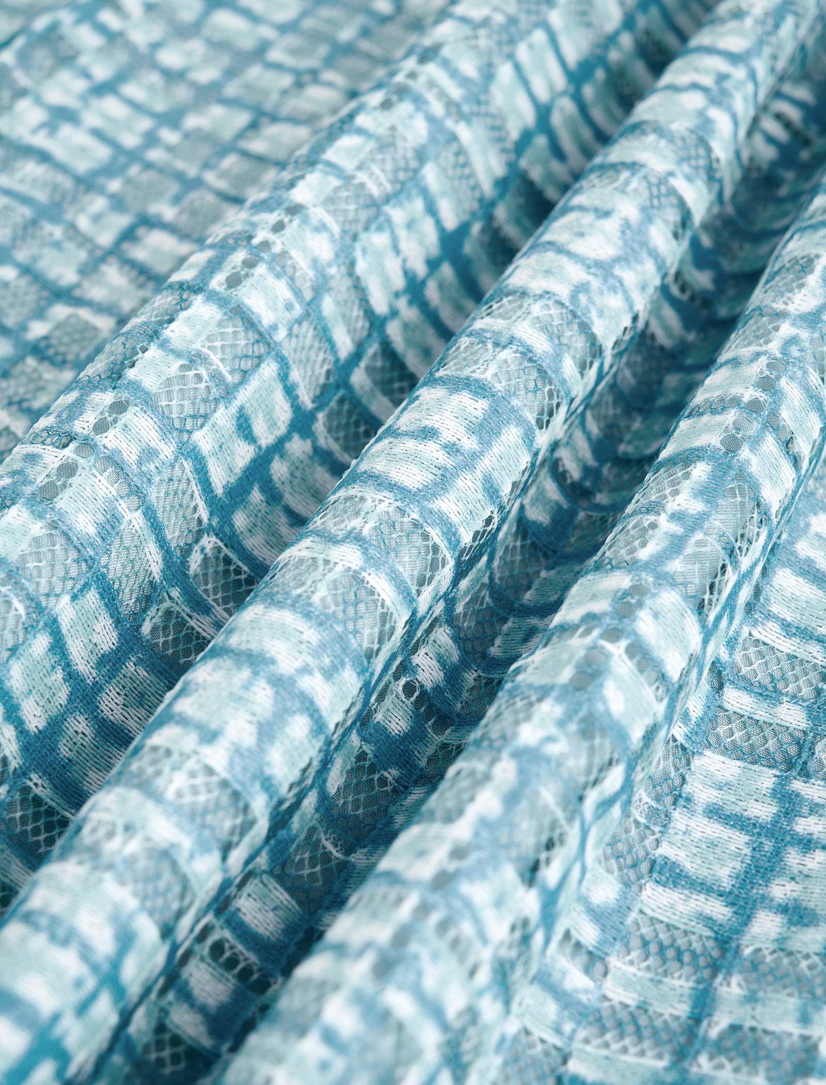 Openwork Print Cap Sleeve Midi Dress