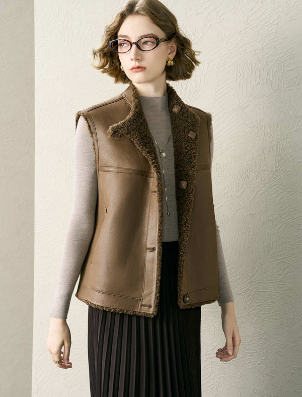 Reversible Faux Shearling And Faux Leather Vest