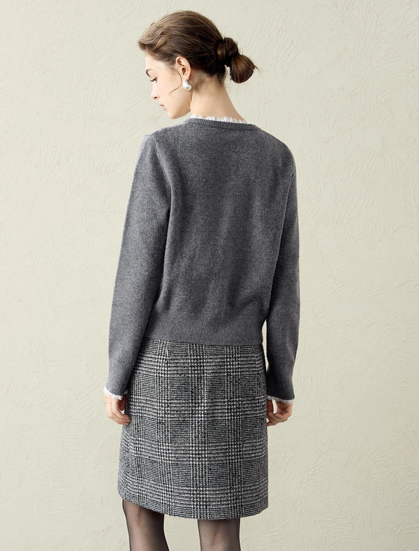 Lace-Trimmed Wool Cardigan