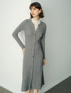 Wool Blend Long-Sleeve Button-Front Midi Dress