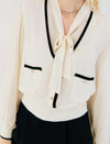 V-Neck Layered Tie-Front Long Sleeve Shirt