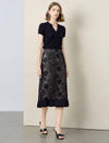 Lace Sequined Pencil Midi Skirt