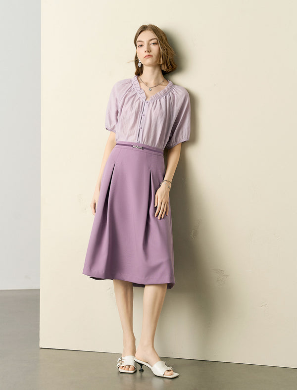 Solid Color Pleated Midi Skirt