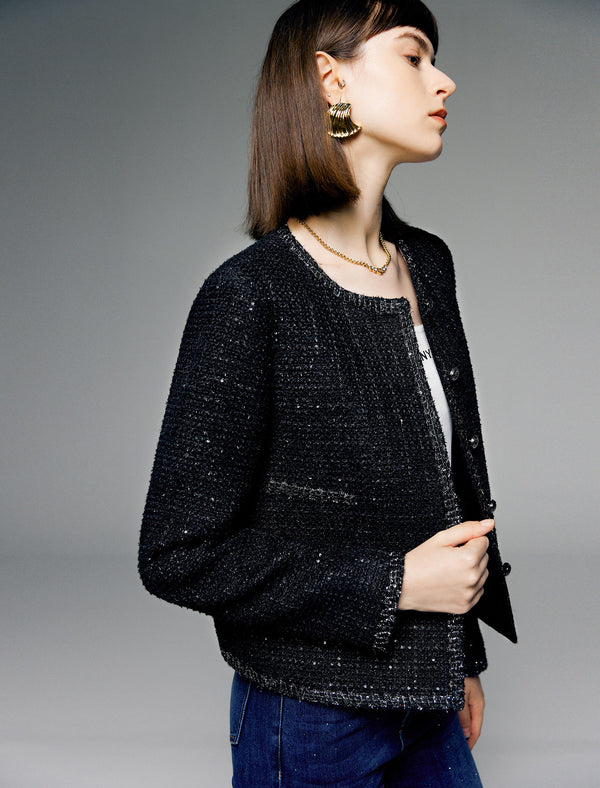 Sparkle Tweed Wool-Blend Cropped Jacket