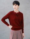 Vintage Pearl Trim Tie Neck Knit Top