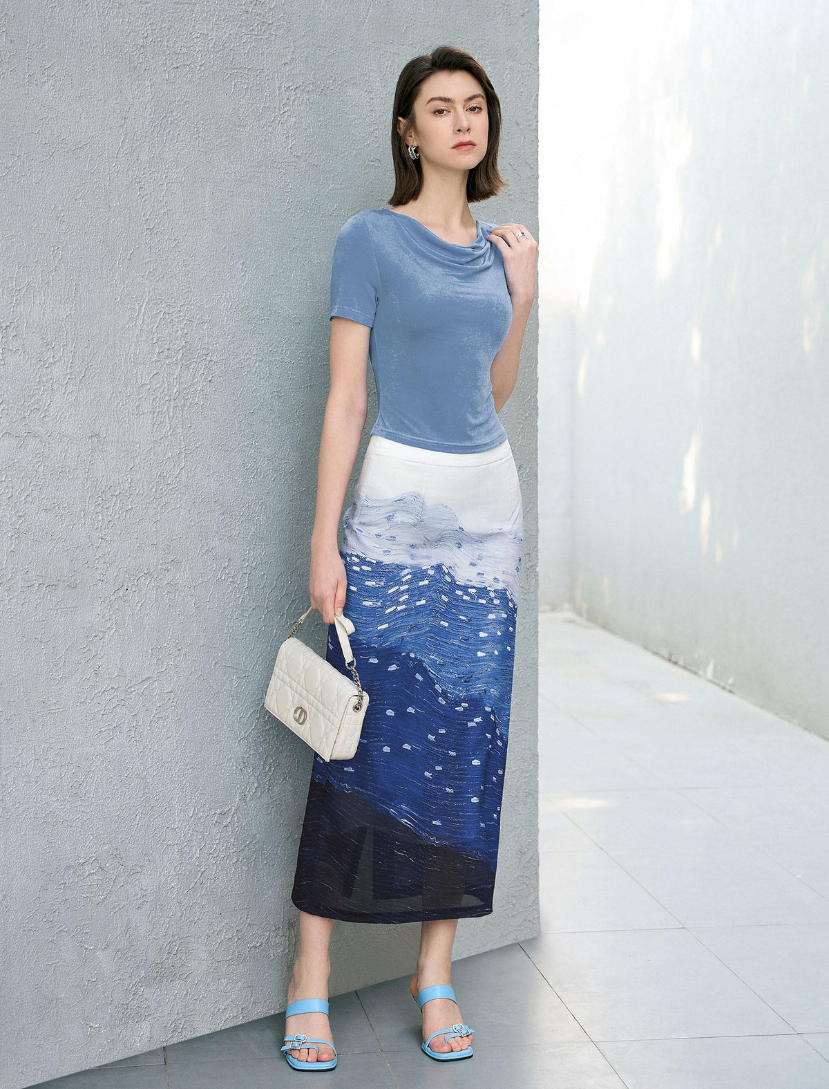 Ocean Breeze High-Waist Midi Skirt