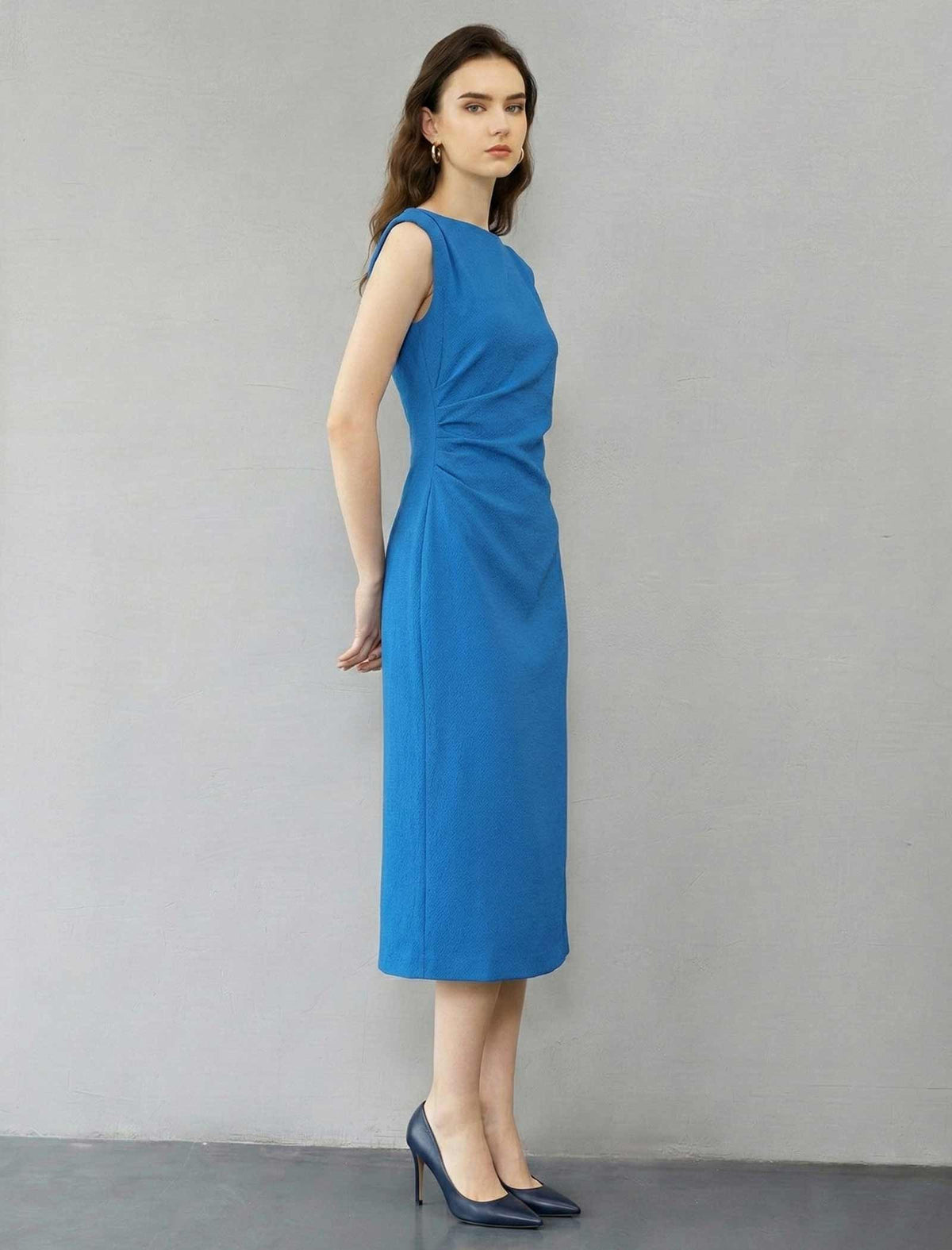 Elegant Ruched Sculptural Midi Gown
