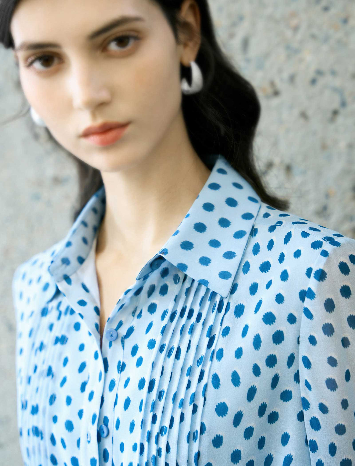 Light Blue Polka Dot Belted Shirt