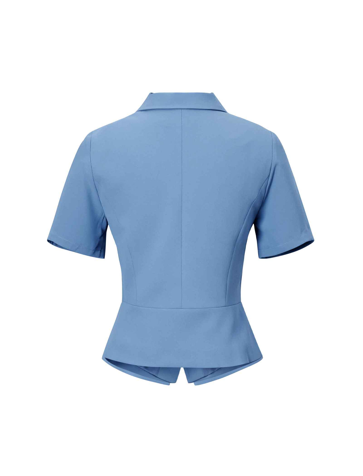 Dusty Blue Collared Button Down Peplum Short Sleeve Top