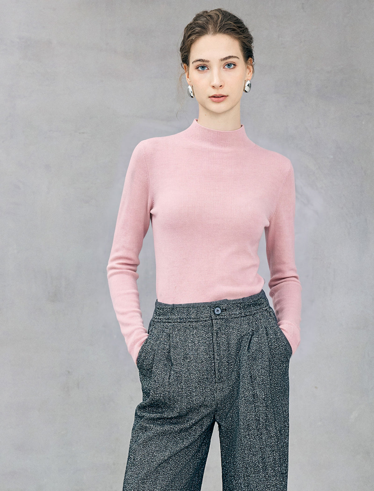 Mock Neck Long Sleeve Knit Top