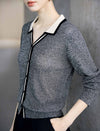 Color Block V Neck Sequin Knit Cardigan