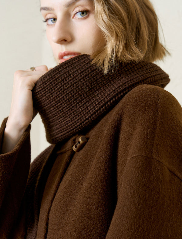 Brown Wool-Alpaca Blend Toggle Closure Coat