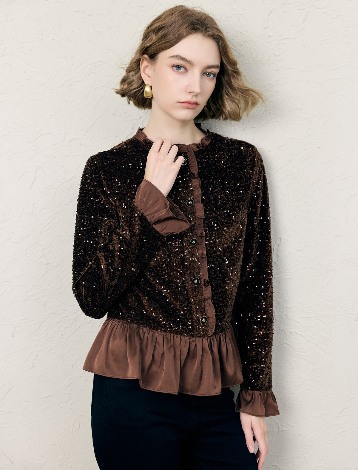Embellished Peplum Long Sleeve Top