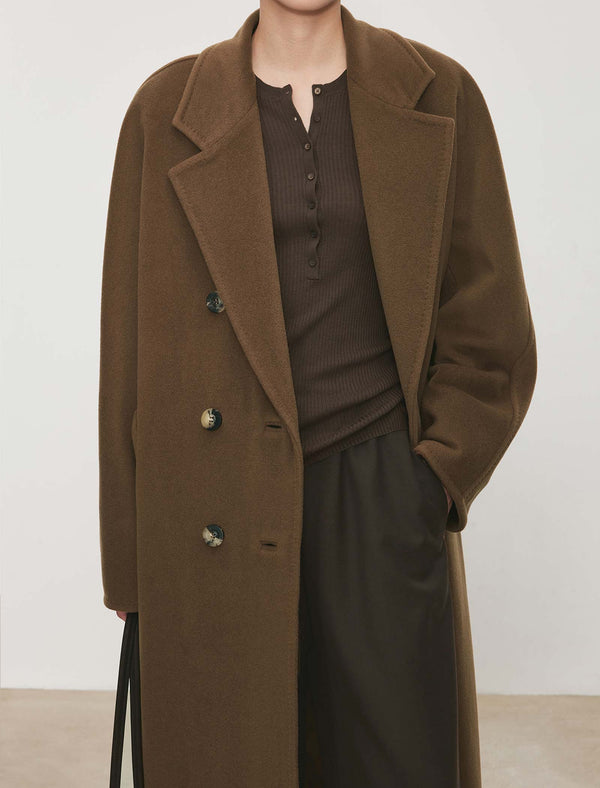 Wool-Cashmere Double-Breasted Long Coat