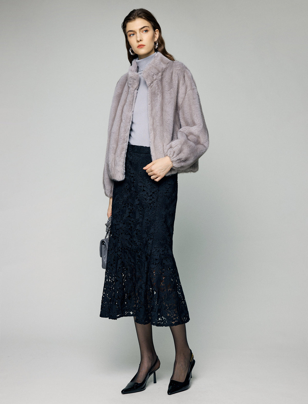 Lace High-Waist Mermaid Midi Skirt