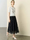 Sequin Floral Lace Midi Skirt
