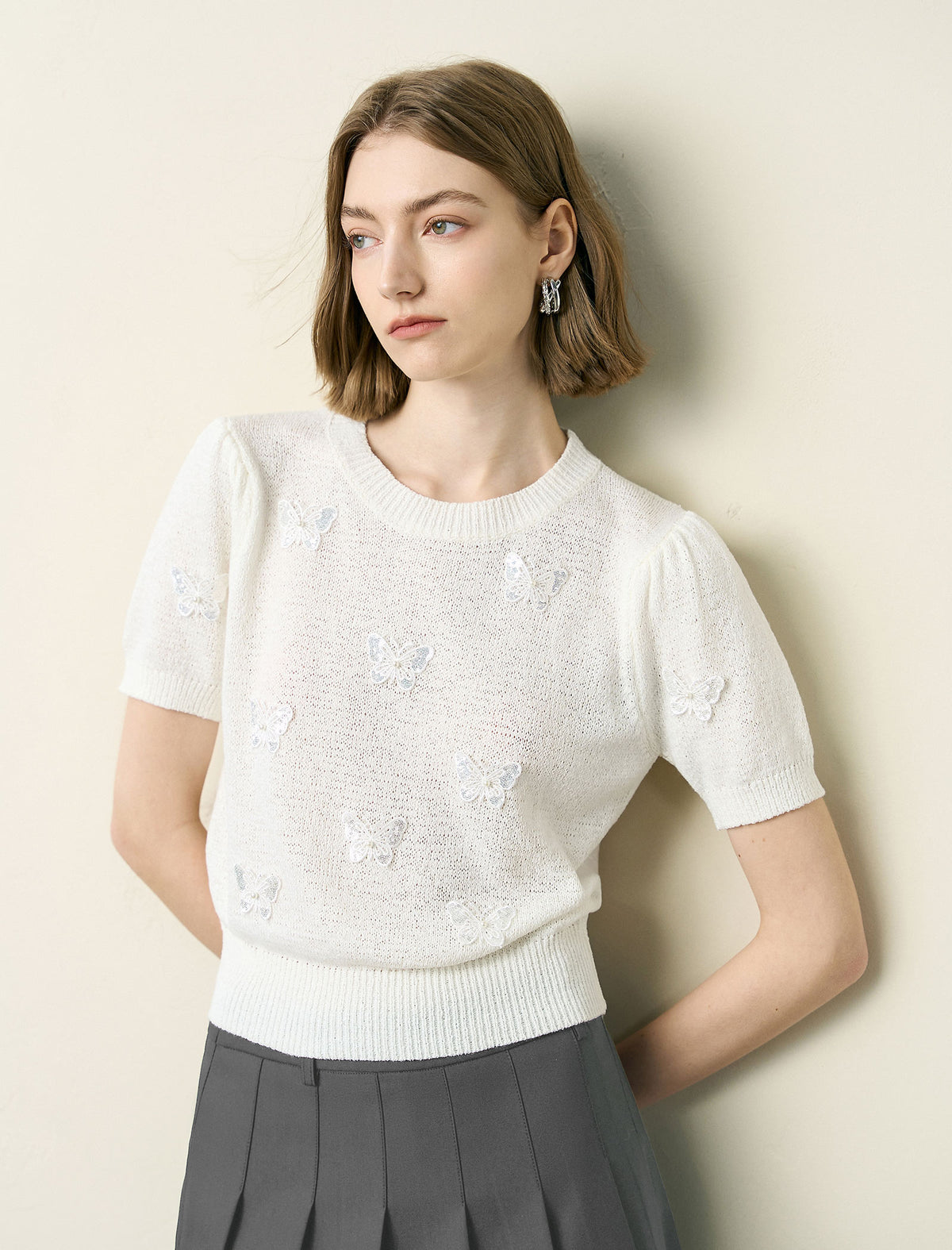 3D Butterfly Embroidered Knit Top