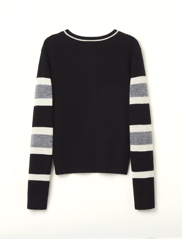 Black White Striped Loose Knit Sweater