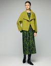 Wool Blend Ruched-Lapel Raglan-Sleeve Cropped Jacket
