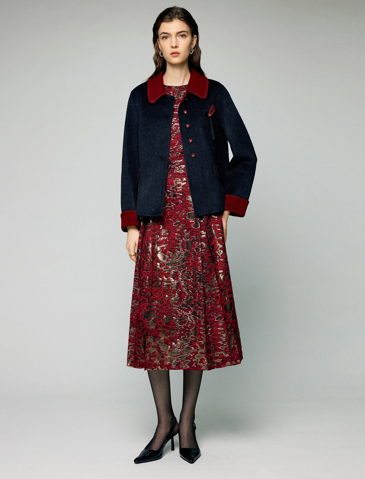 Jacquard Crewneck Sleeveless A-Line Midi Dress