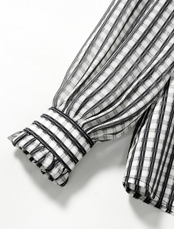 Chiffon Checkered Ruffle Detail Blouse