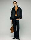 Wool Blend Contrast-Trim Button-Front Cropped Jacket