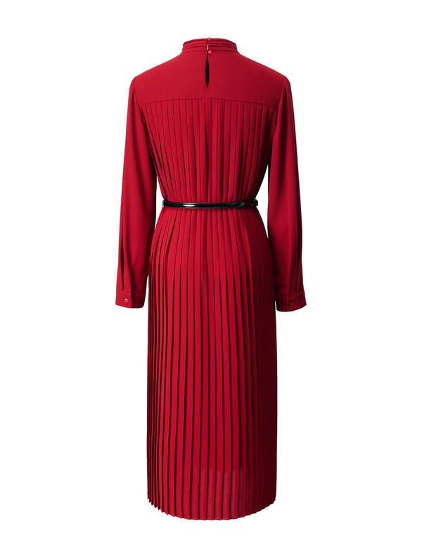 Mock Neck Pleated Midi Dress