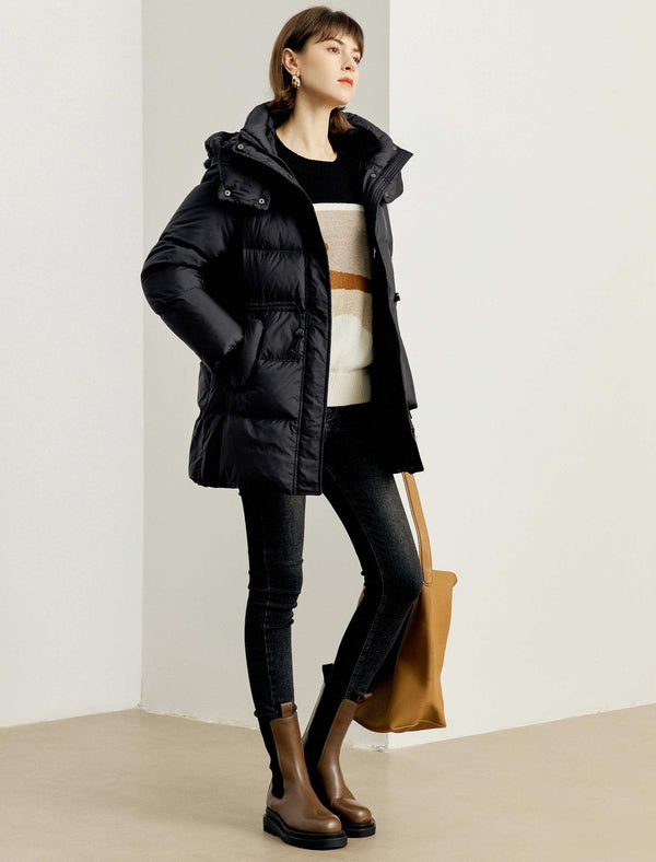 Drawstring Waist Hooded Down Jacket