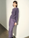 Pearl‑Trim Ruffle Neck Wool Blend Sweater