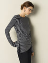 Stripe Long-Sleeve Side-Ruched Top