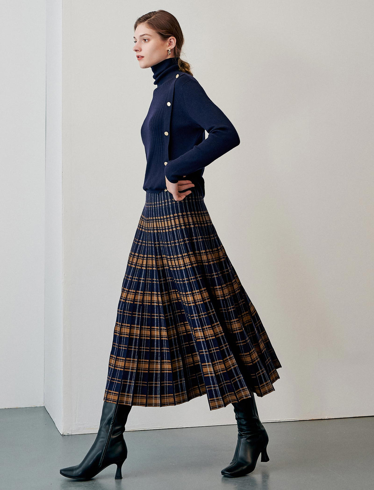 Wool Blend Plaid Skirt