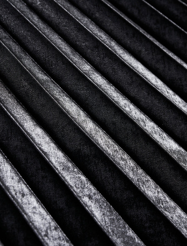 Black Metallic Pleated Midi Skirt