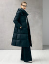 Belted Quilted Zip-Front Long Puffer Coat