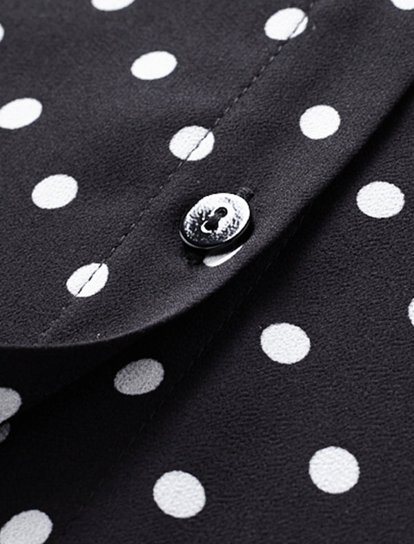 Polka Dots Bow Tie Ruffle Sleeve Blouse