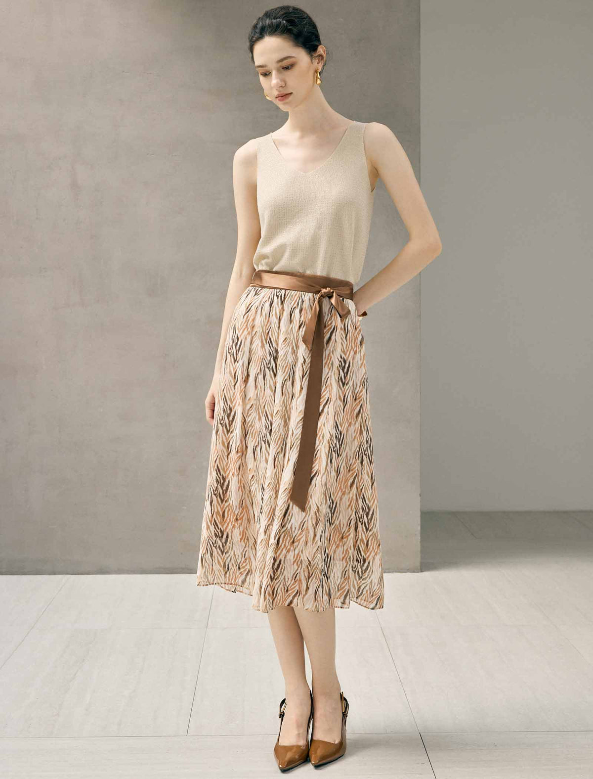Floral Print High Waist A-Line Midi Skirt