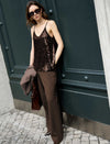 Coffee Wool-Blend Wide-Leg Pants