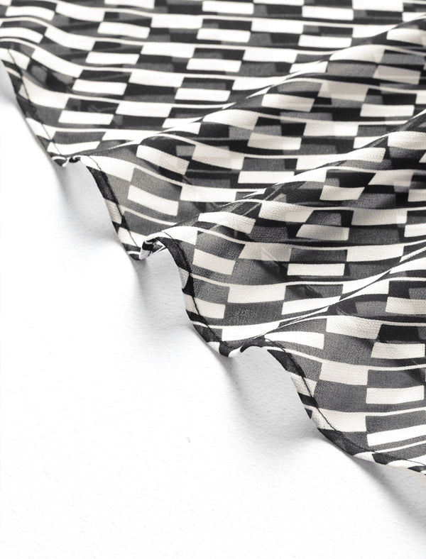 Checkered Wrap V-Neck Midi Dress