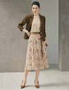 Floral Print High Waist A-Line Midi Skirt