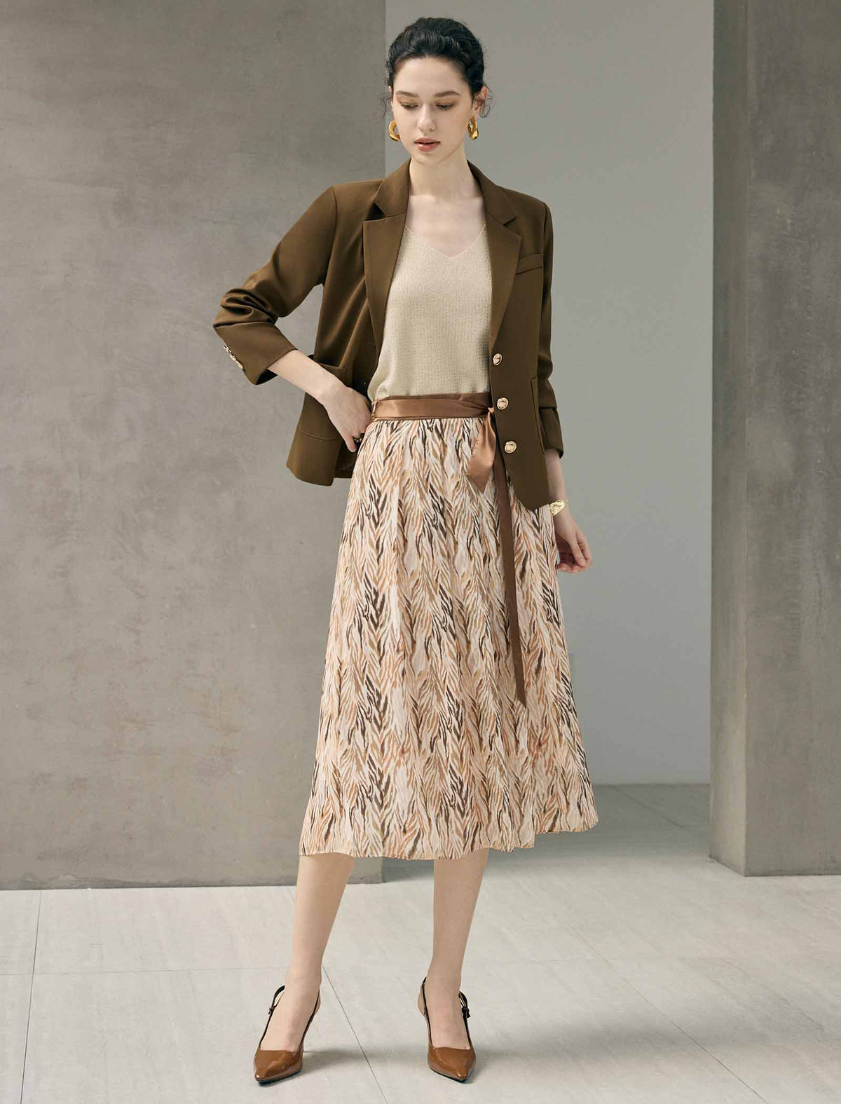 Floral Print High Waist A-Line Midi Skirt
