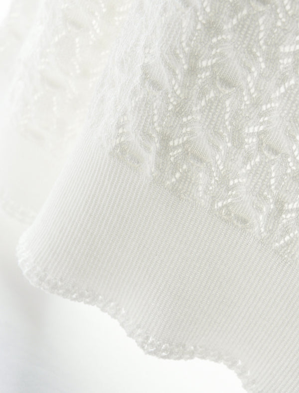 Tencel Eyelet Knit Tie-Neck Sweater