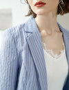 Light Blue Striped 3/4 Sleeve Blazer