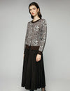 Wool Blend High-Waist Pleated A-Line Midi Skirt