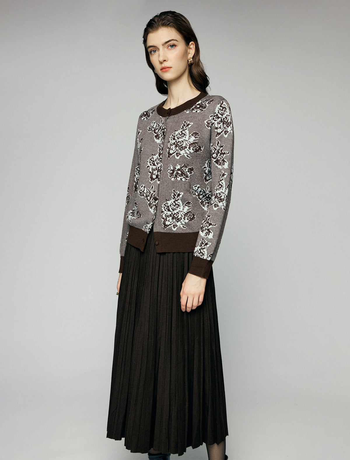Wool Blend High-Waist Pleated A-Line Midi Skirt