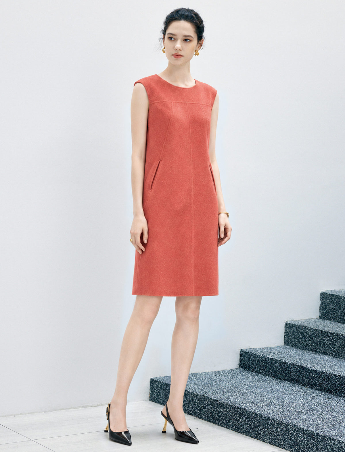Wool Blend Sleeveless Midi Dress