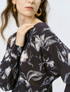 Abstract Floral Print Boat Neck Blouse